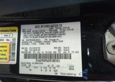 2013 Ford Fusion Titanium from USA, damaged, VIN 3FA6P0K96DR188505